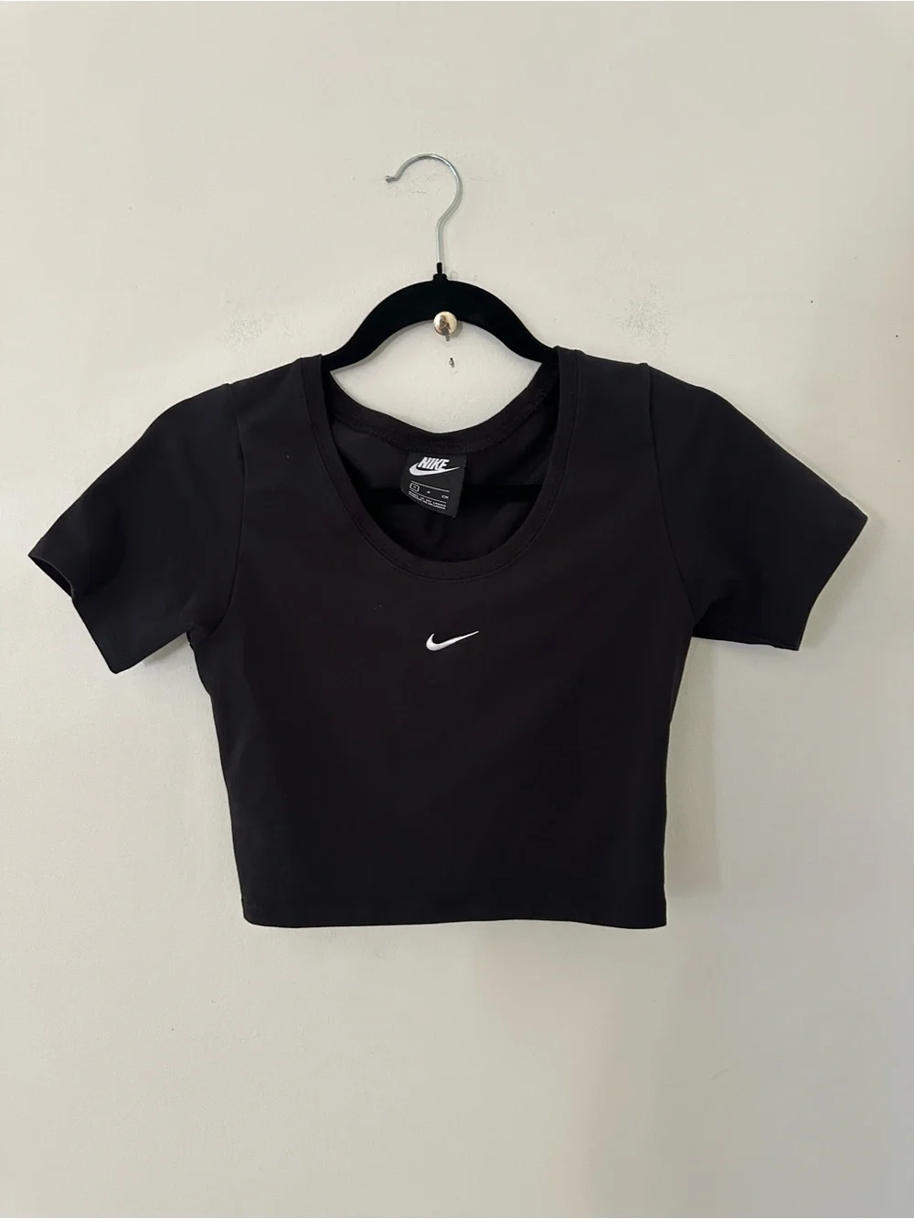 Nike Black Crop Top with White Swoosh size S